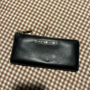 Michael Kors Black Pebbled Leather Zip Wallet